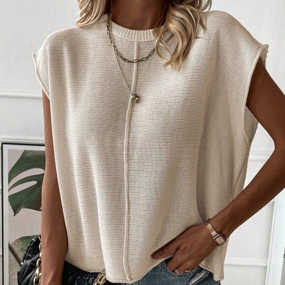 Apricot Casual Womens Solid Batwing Sleeve Sweater Vest - Picture 5 of 6